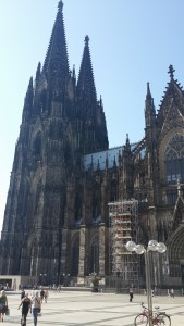 The cathedral which has gargoyles. A gargoyle is the one that can drain water, a grotesque is the same but can't drain water.