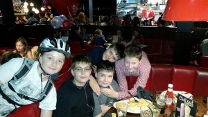 With my friends at dinner
