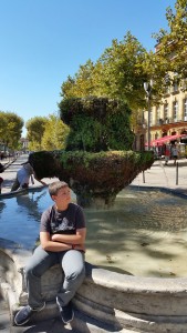 The fountain in the square.