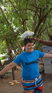 me with a parrat on my head